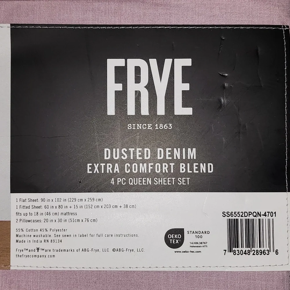 Frye Dusted Denim Extra Comfort Blend 4 Piece Queen Sheet Set - Soft Pink